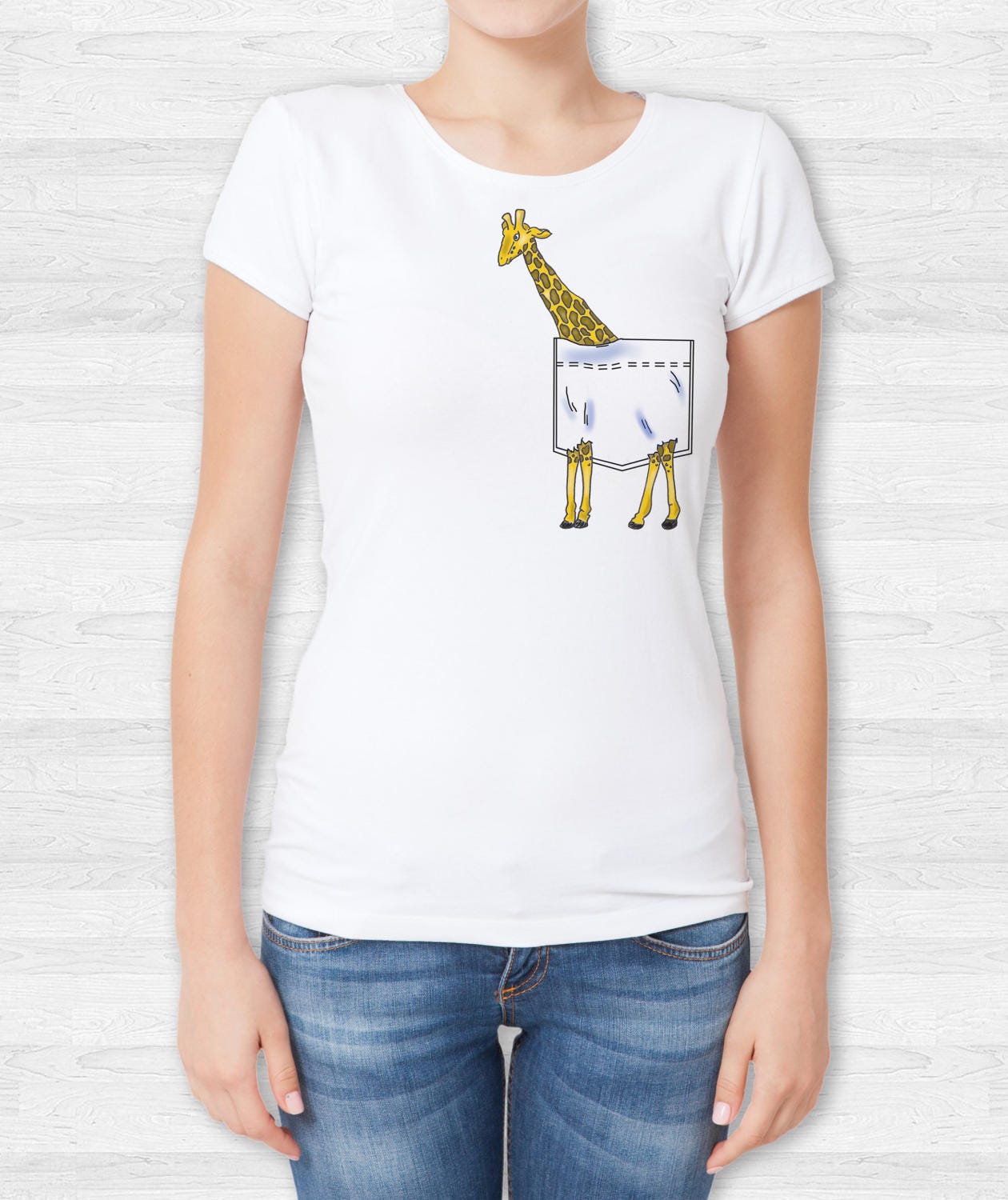 Women's Giraffe Pocket T shirt V Neck tank top