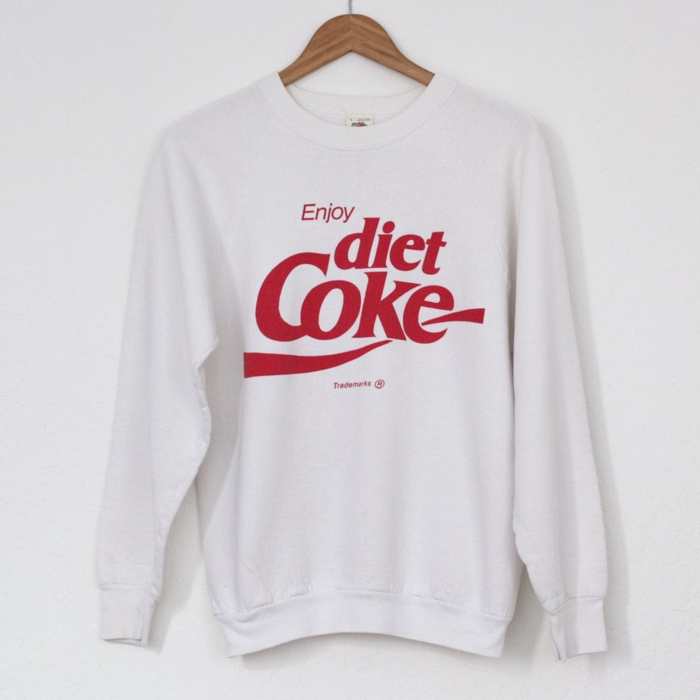 VTG 1980s Diet Coke Sweatshirt Sz. L Large White Crewneck Coca