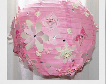 Pink Flowers paper lantern lampshade