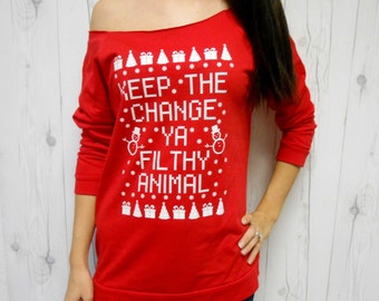 Funny Christmas Sweater, Cute Christmas Sweatshirt, Lightweight Sweatshirt, Ya Filthy Animal Womens Shirt, Home Alone Shirt, Ugly Christmas