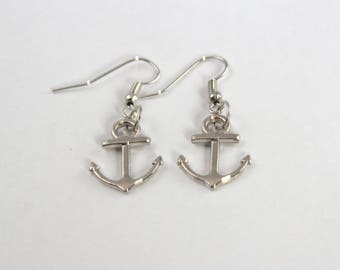 Anchor Dangle Earrings, Music Earrings, Stainless Steel Hooks, Rhodium Charm, Hypoallergenic, Lead and Nickel Free