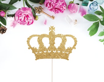 Crown Cake Topper - Glittery Crown Cake Topper - Royal Cake Topper - Gold Crown Cake Topper - Queen Crown Cake Topper
