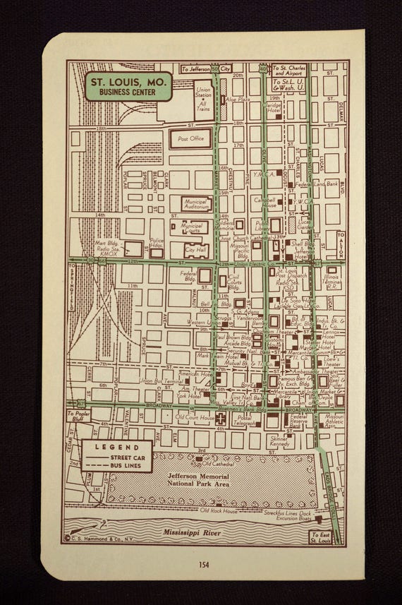 St Louis Map St Louis Street Map Vintage Wall Art Original