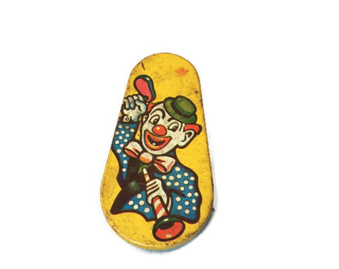 Vintage Tin Toy | Tin Litho Clown Party Noisemaker US Metal Toy Mfg