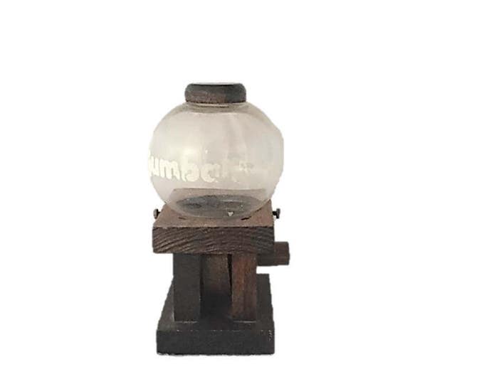 Vintage 1960s Handmade Wooden Hand Crank Gumball Machine with Round Glass Top | Vintage Home Decor