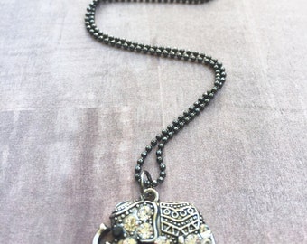Gunmetal Elephant Necklace / Rhinestone Elephant Necklace / Elephant Jewelry / Gunmetal Ball Chain Necklace