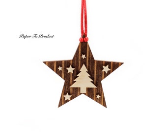 Star Christmas Tree Ornament Christmas Holidays Custom Laser Cut & Engraved Wood
