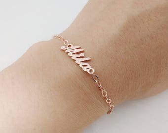 Personalized Name Bracelet Rose Gold, Tiny Name Bracelet, Dainty Name Chain Bracelet, Baby Name Bracelet, Birthday Gift, Bridesmaids Gift