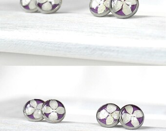 Girlfriend gift idea Purple earrings for her Flowers studs Purple stud earring for womens gift for sisters gift Small studs Little stud