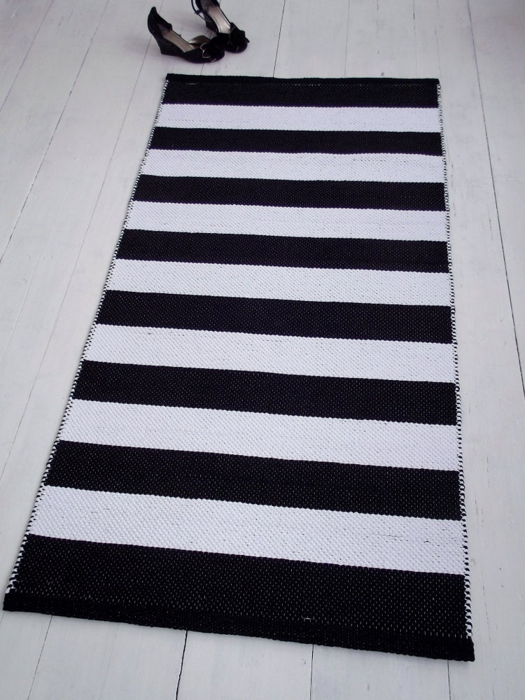 Black and white striped rug small cotton rug scandinavian