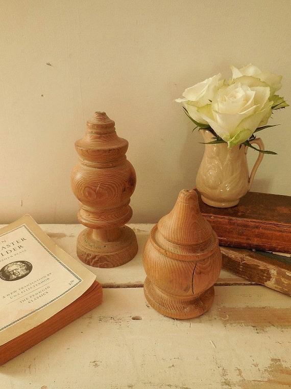 Vintage turned wooden staircase finials by EmmaAtLHV on Etsy