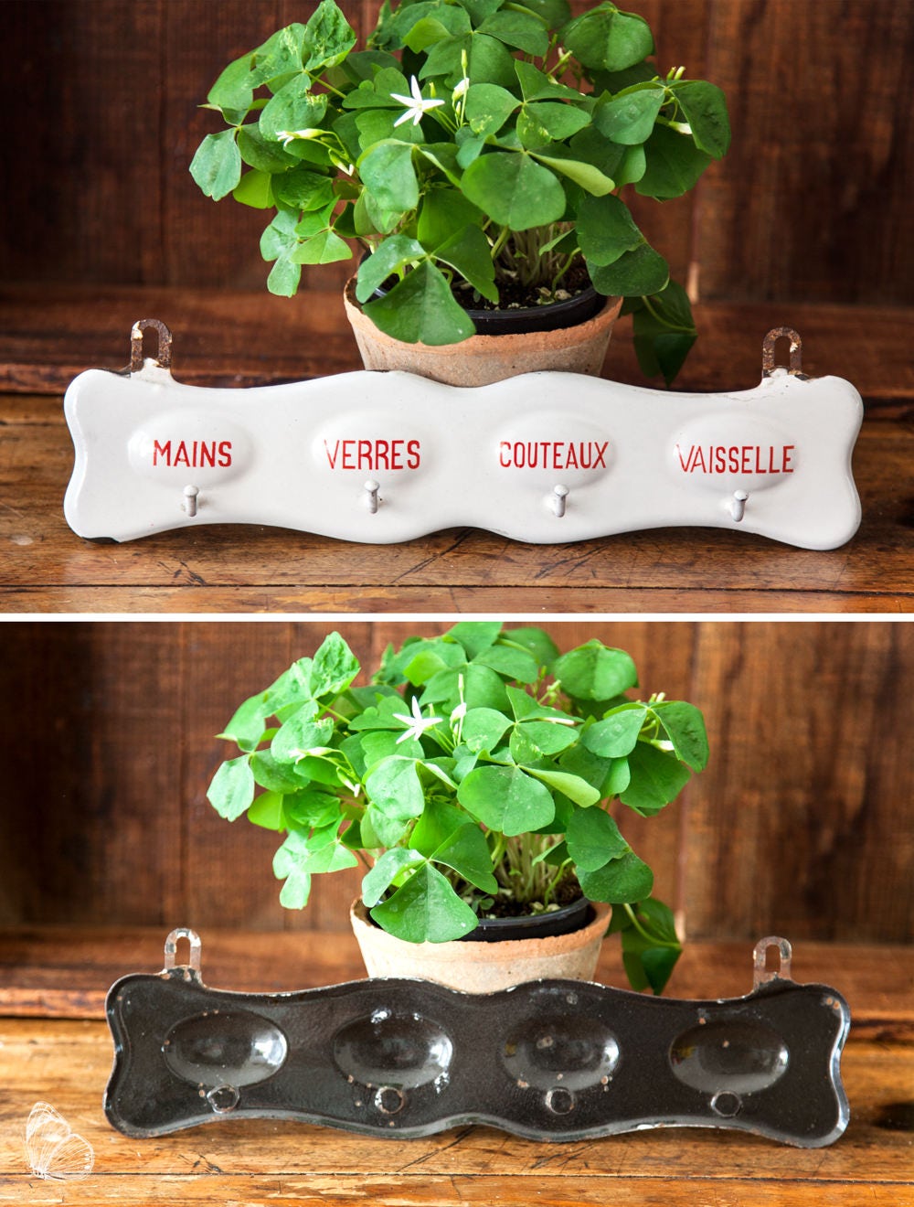 Vintage French Enamel Tea Towel Holder Country Chic Kitchen