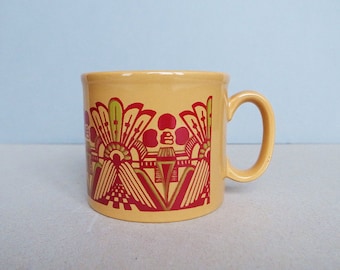 English Vintage Staffordshire Mug with Mod Retro Architectural Pattern Ironstone Made in England