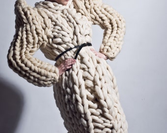 Chunky sweater. Giant knitting sweater. Big knit turtleneck.