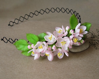 Spring wedding crown Blush bridal headband Flower headband wedding hair crown Spring headband Floral headband Rustic headband Rustic crown