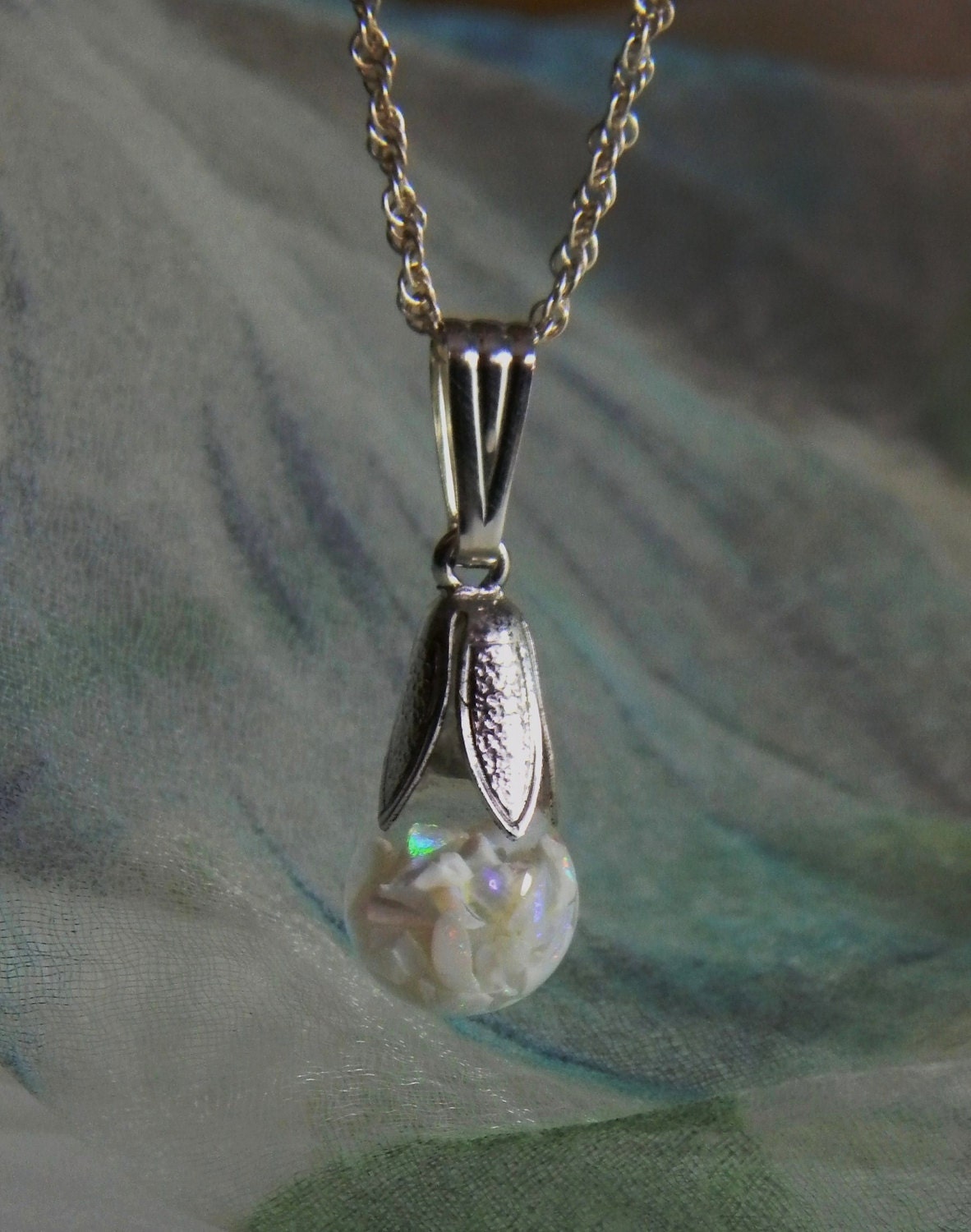 Vintage Floating Opal Sterling Silver Tulip Necklace