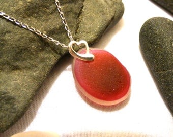 Sea Glass Pendant, Sea Glass Necklace, Heart Pendant, Pink Pendant, Valentine's Gift, Pink Necklace, Beach Glass Pendant - PI16002
