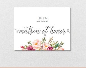 Will you be my Matron of Honor Proposal Card-Flat & Folded Matron of Honor Card,Matron of Honor Card-Editable PDF-Instant Download VRD715BFM