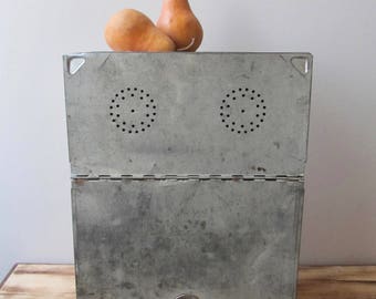 rustic metal breadbox kitchen storage magnetic board pierced tin box