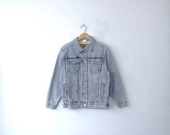 Vintage 90's grunge denim jacket, oversized jean jacket, women's size xs / small