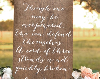 A Cord of three Strands Sign, Wedding Verse Sign, Bible Verse Sign, Wooden Wedding Signs, Calligraphy Signs