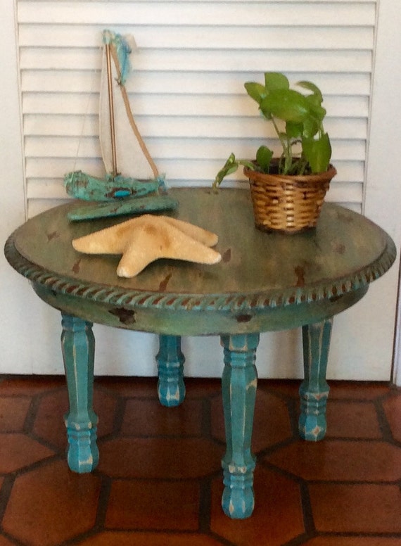 Blue Coffee Table/End Table Small Round