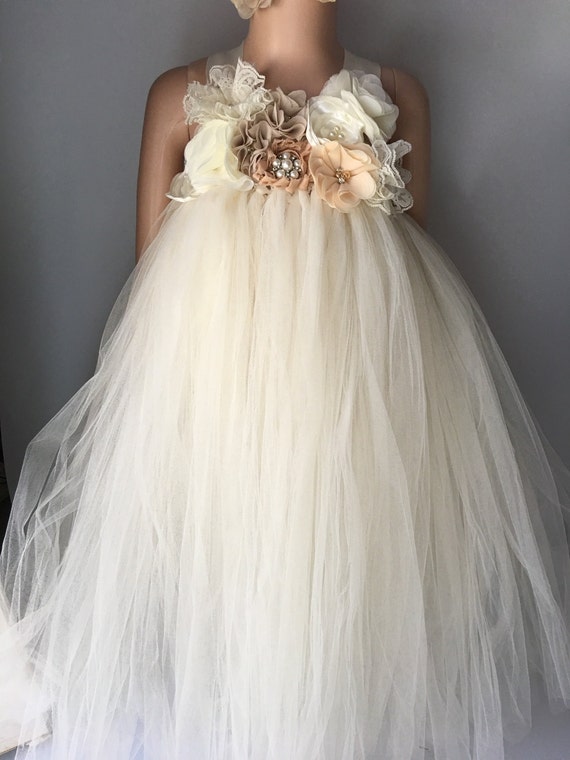 Rustic ivory champagne flower girl dress flower girl tutu