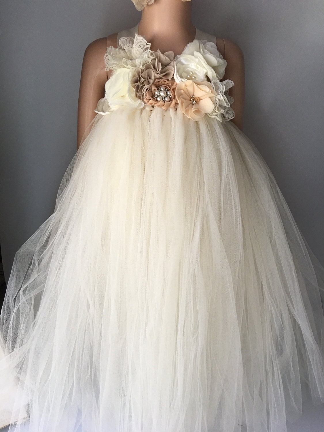 Rustic Ivory Champagne Flower Girl Dress Flower Girl Tutu Dress Rustic Ivory Champagne Flower Girl Dress Flower Girl Tutu Dress