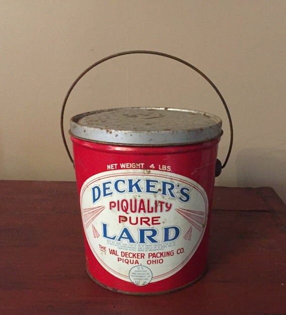 Decker's Grocery Lard Pail Can Piqua Ohio Tin Bucket with