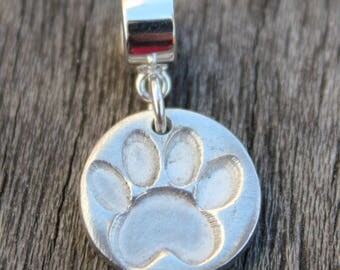 Paw print charm, silver paw print charm, dog paw charm, cat paw charm, Pandora style charm, Pandora silver charm