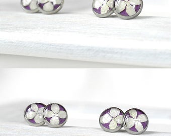 Girlfriend gift idea Purple earrings for her Flowers studs Purple stud earring for womens gift for sisters gift Small studs Little stud
