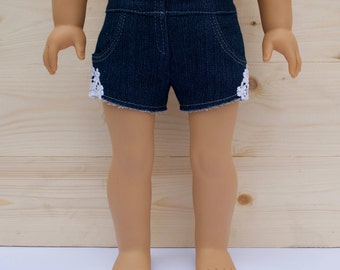 18 inch doll clothes AG dolls clothes Designer denim shorts with lace side detail made to fit like American Girl doll clothes
