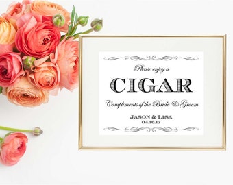 Cigar Bar Wedding Sign - Cigar Bar Wedding Print - 8x10 Personalized Cigar Sign - Wedding Printable - Cigar Digital Print - Cigar Party Sign