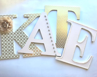Gold blush pink nursery letters, girls nursery letters, gold and pink nursery letters, nude nursery letters, baby pink letters, gold nursery