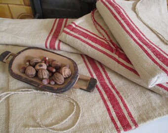 65. Antique handwoven hemp grainsack, organic hemp grainsack, grainsack upholstery fabric from 1930s