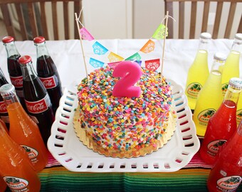 Fiesta cake topper - miniature papel picado garland - Ready to ship