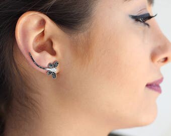 Dragonfly Ear Climbers / Sterling Silver / Pair