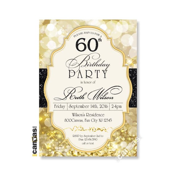 BLACK & GOLD BIRTHDAY Invitations 30th 40th 50th 60th 70th