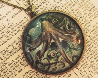 Octopus Necklace or Keychain // 24" Antique Bronze Brass Chain // 4.75" L Keychain // Vintage // Steampunk // Boho Jewelry // Festival Wear