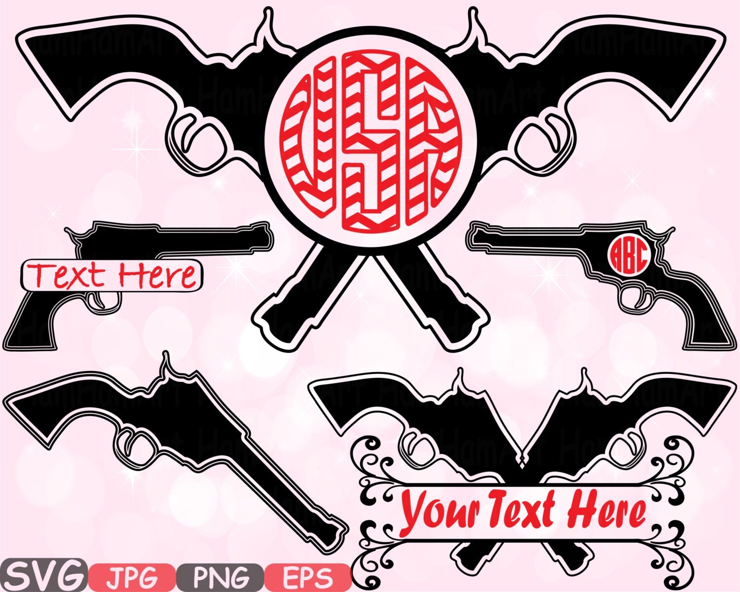 Download Revolver Gun Split & Circle SVG Silhouette Monogram Clip Art