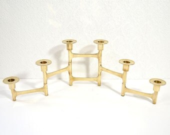 Danish Modern Candelabra- Vintage Brass Folding 6 Candle Holder, Upscale Mid Century Brass Decor