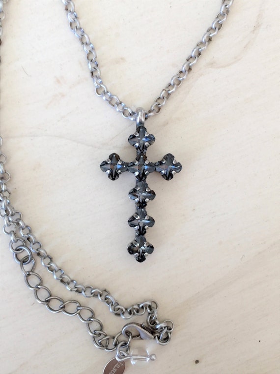 Silver Night Crystal Cross Pendant Necklace