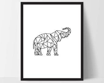 Black Geometric Elephant, Printable Wall Art, Thai Wall Print, Boho Art, Wall Prints, Bird Prints, Printable Art, Printable, Elephant, Art