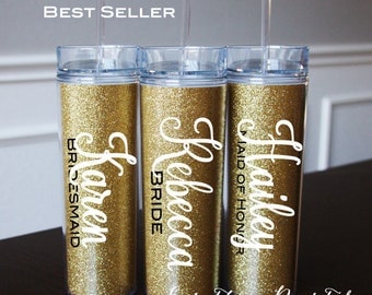 Bridesmaid Gift Ideas Gift Women Flower Girl Gift for Bride Gift Ideas for Women Friends Mom Aunt, Glitter Monogram Tumbler, Glitter Tumbler
