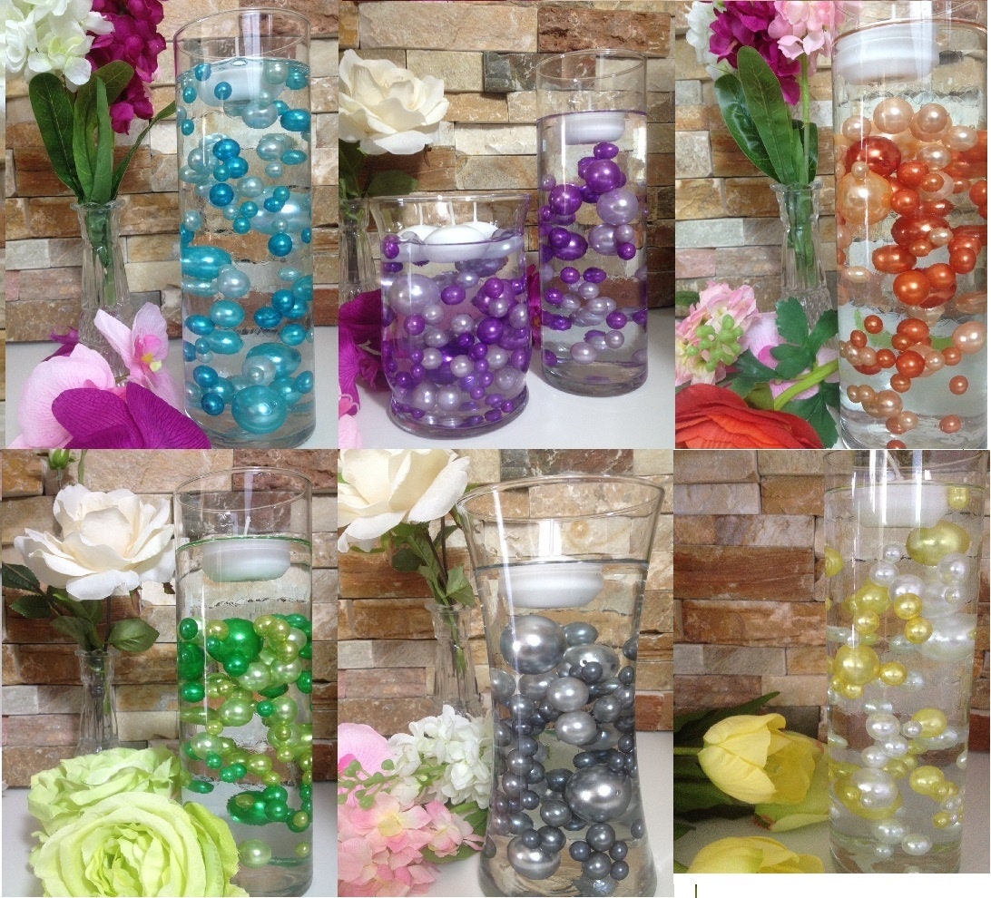 Unique Floating Pearl Centerpieces 80pc Mix Jumbo Pearls Vase