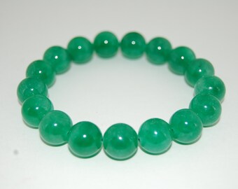 Green Jade Bracelet,Gemstone 10mm Round Beads,Elastic Bracelet Fit All,Gemstone Stretch Bracelet,Man,Woman, Beaded Jewelry,Gift