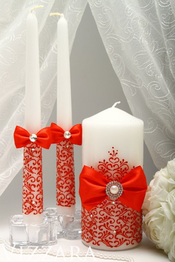 Personalized unity candle RED Unity Ceremony Set Unity candle