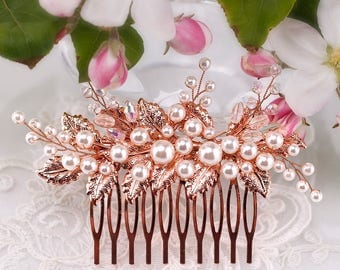 Rose gold hair comb Rose gold hair piece Rose gold hair accessories Rose gold Bridal Hair Comb Rose gold Wedding Comb rose gold head piece