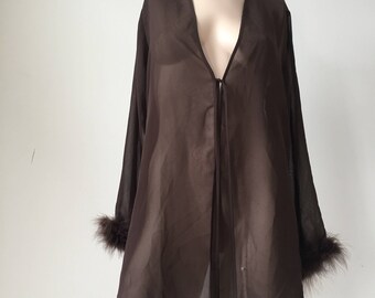 Fur trim sheer robe