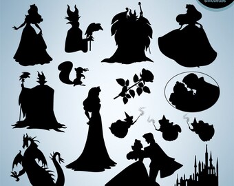 50% Off Sale - Sleeping Beauty silhouette clipart, Digital silhouette, Aurora, SVG, Maleficent, Scrapbook, Clipart, Vector Instant Download